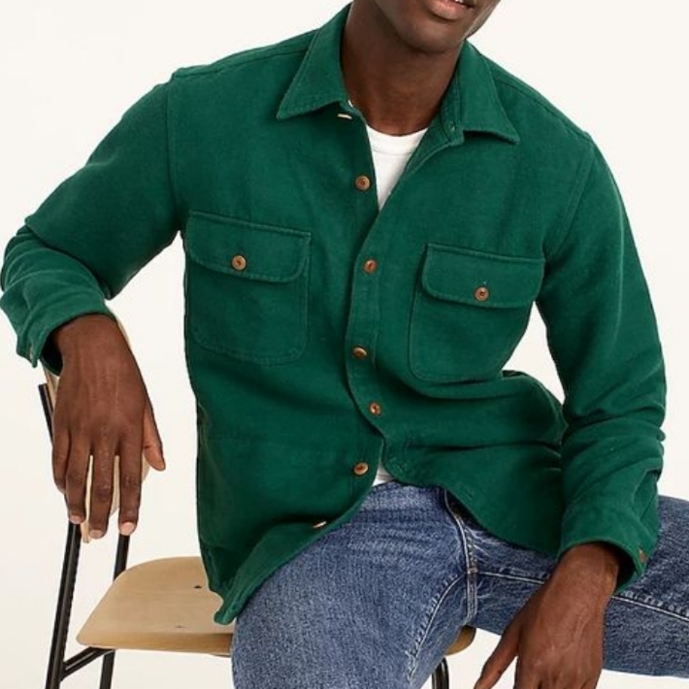 J. Crew Green Button-Up Men's Jacket Heavyweight chamois workshirt Green Medium